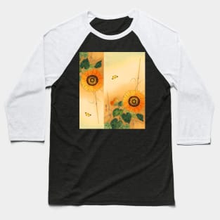 SUNFLOWER AND BUTTERFLY Antique Japanese Paintings Baseball T-Shirt